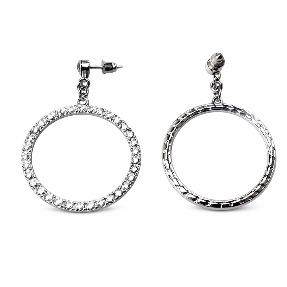 Tuckernuck Crystal Pave Silver Hoop Drop Earrings 2” Dangle